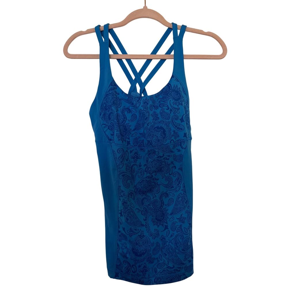 Lululemon Women Tank Top Blue Paisley Strappy Back 10‎
